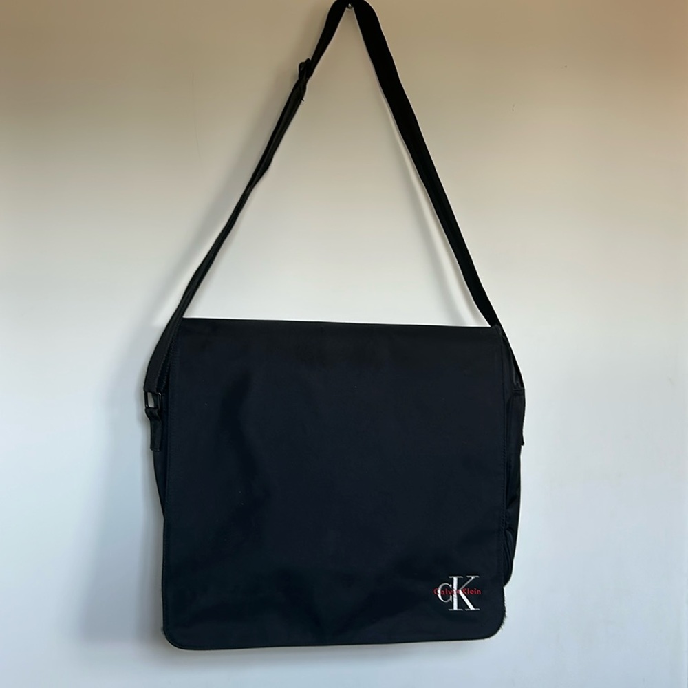 Calvin Klein Solid Black Monogram Y2k Laptop Mess… - image 1